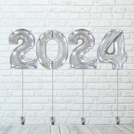 Globos números con helio para fin de año en color plata