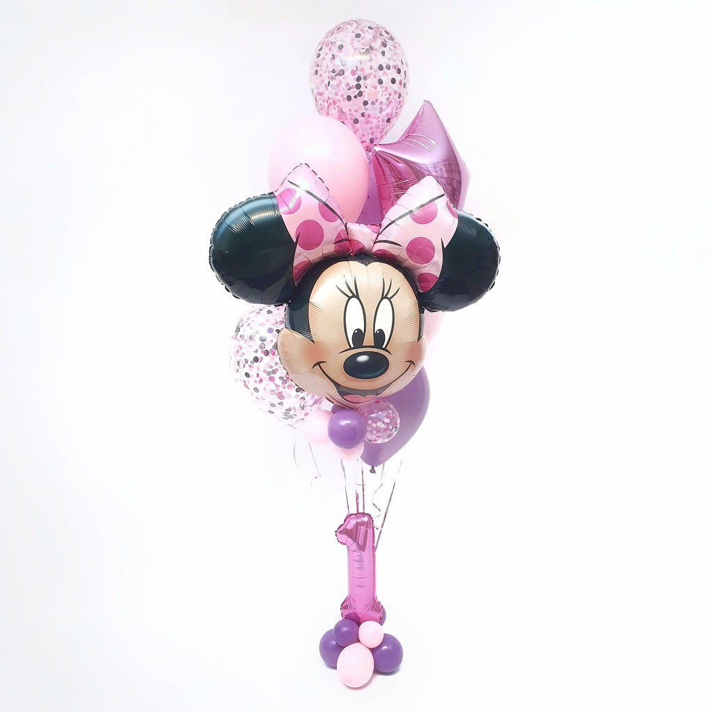 Ramo de globos de helio con la temática de Minnie para felicitar y regalar en su cumpleaños